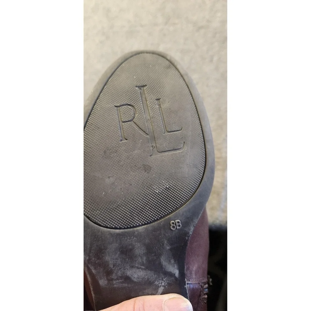 Ralph Lauren Boots Womens Size 8 Brown Leather Ankle Biker Buckle Zip Booties - Picture 7 of 8